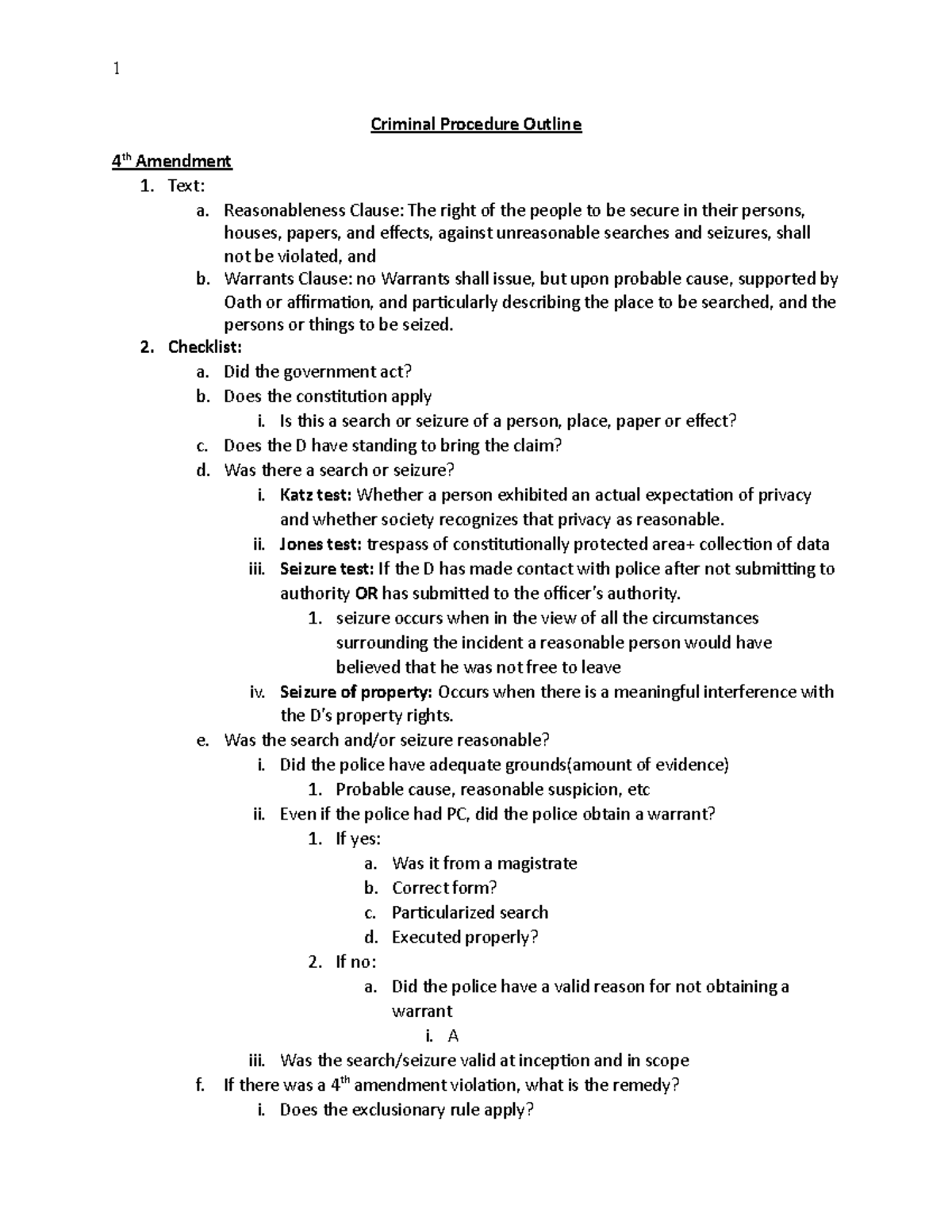 Criminal Procedure Attack Outline - LAW 206 - UNC Chapel Hill - Studocu