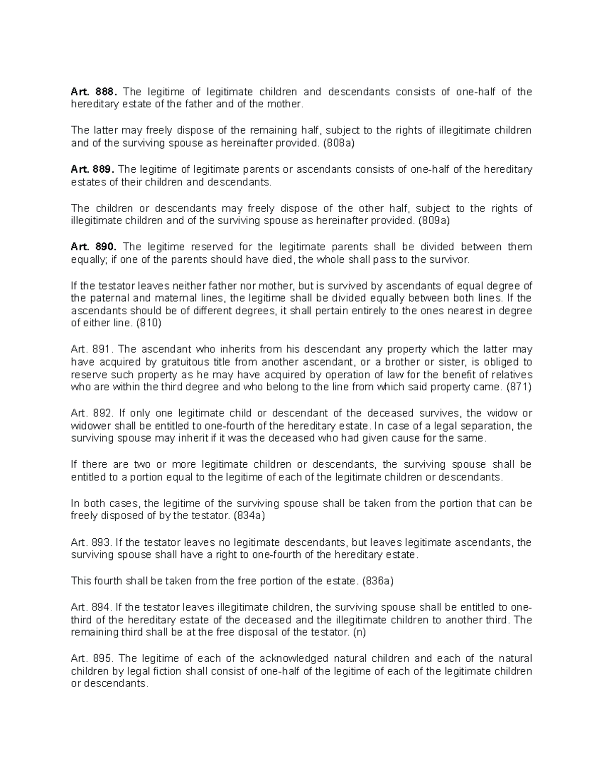 TAX notes in business tax Art. 888. The legitime of legitimate