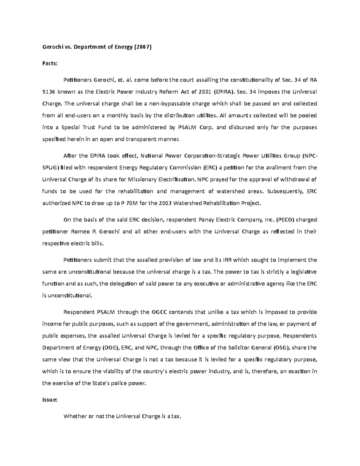 Gerochi vs DOE (Tax) Gerochi vs. Department of Energy (2007) Facts
