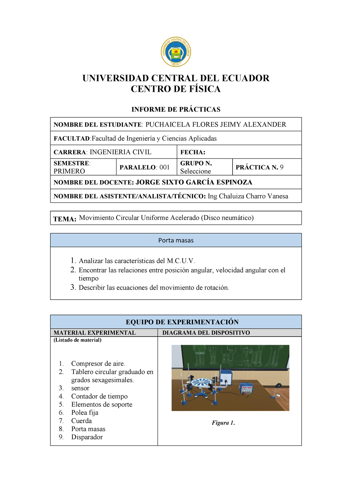 Informe N9 Movimiento Circular Uniforme Acelerado (Disco Neumático ...