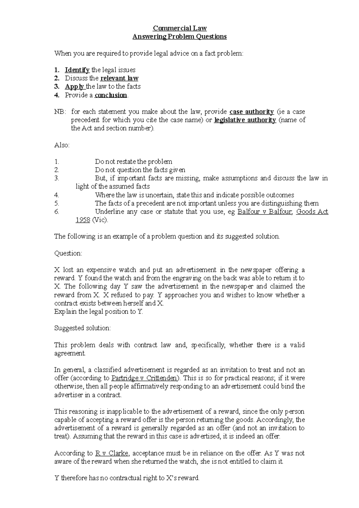 Answering Law Problems - Commercial Law Answering Problem Questions ...