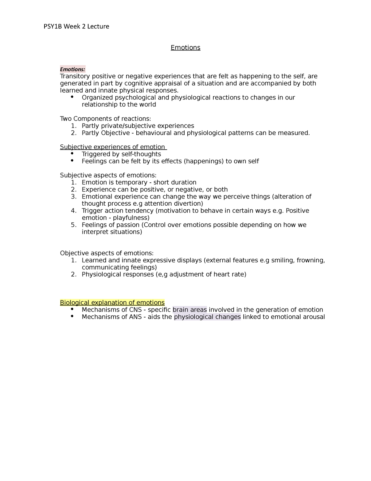 Week 2 Lecture on Emotions - Emotions Emotions: Transitory positive or ...