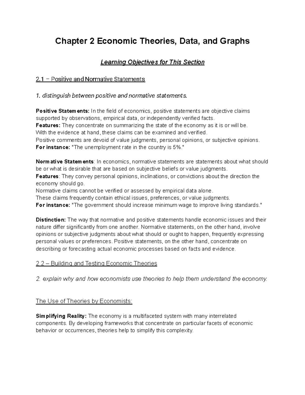 CH2 - ECON 201 Notes 1/2 Concordia - Chapter 2 Economic Theories, Data ...