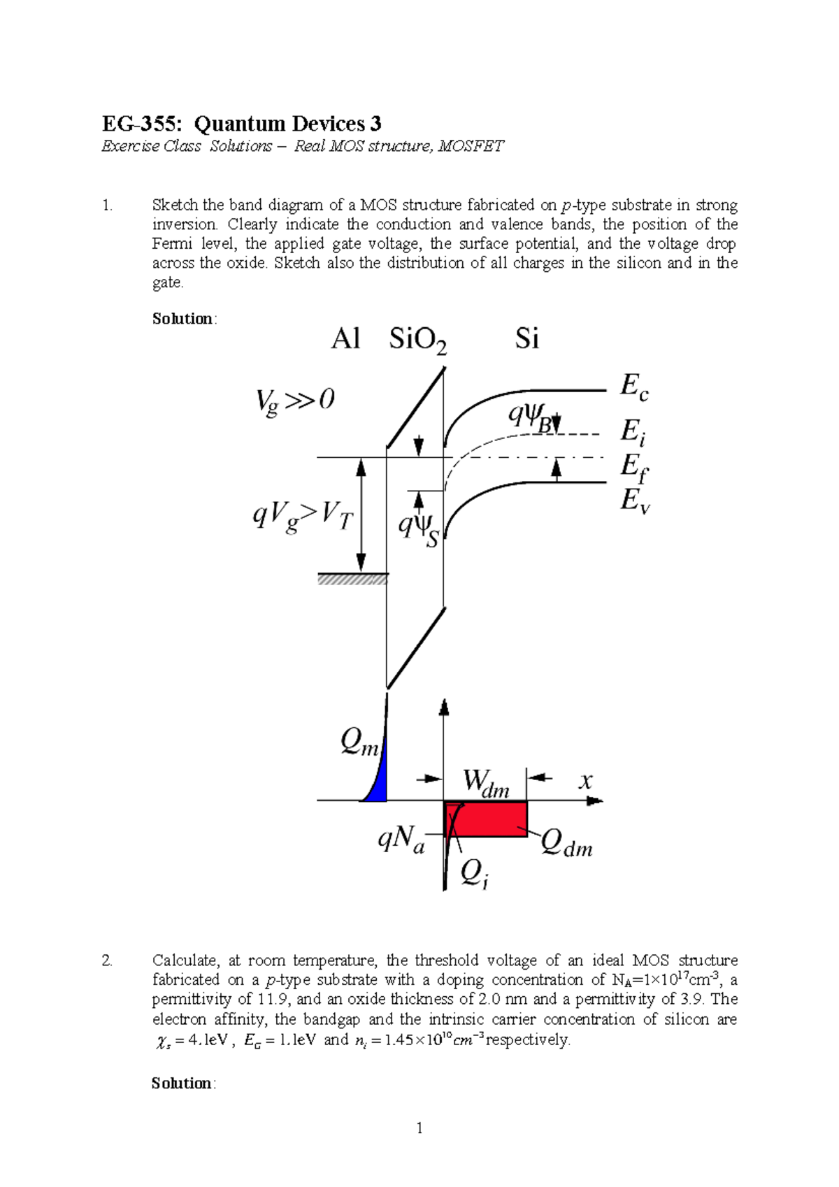 EE 355 Quantum Devices Ex Sheet Mosfet solutions EG355 Quantum
