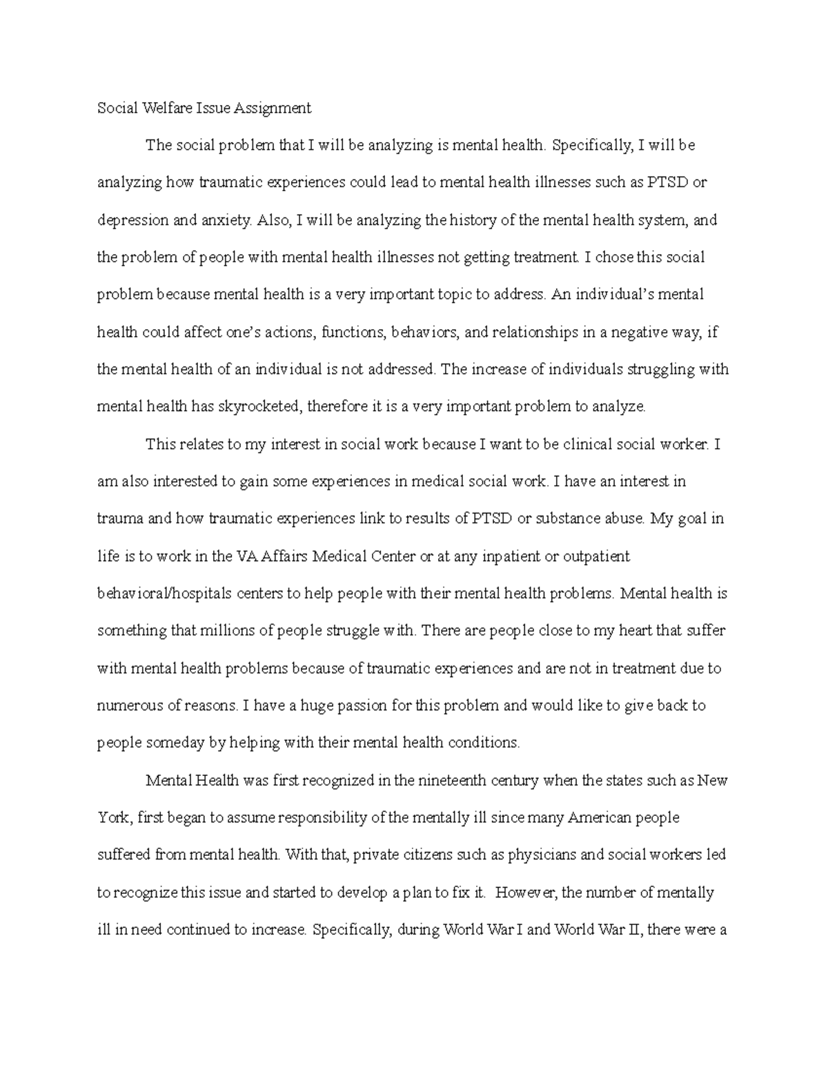 Social Welfare Issue Assignment Part I and II - Social Welfare Issue ...
