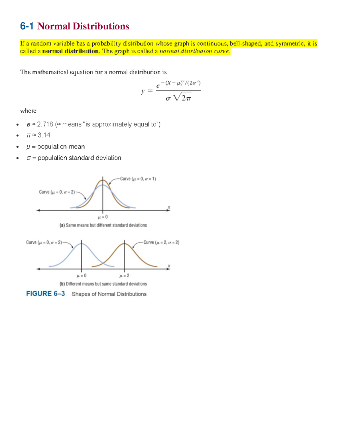 Math Section 6 - 6-1 Normal Distributions If a random variable has a ...