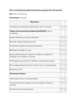 Booking Hx - Osce Checklist - This Is An Obstetrics History Taking ...