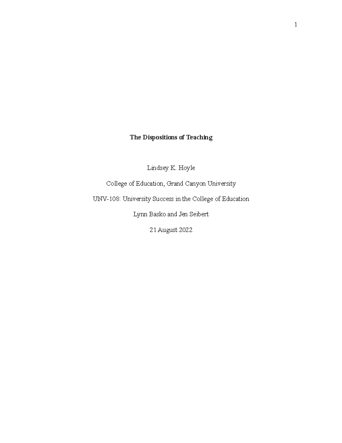 Unv-108 T6-the Dispositions Of Teaching - The Dispositions Of Teaching 