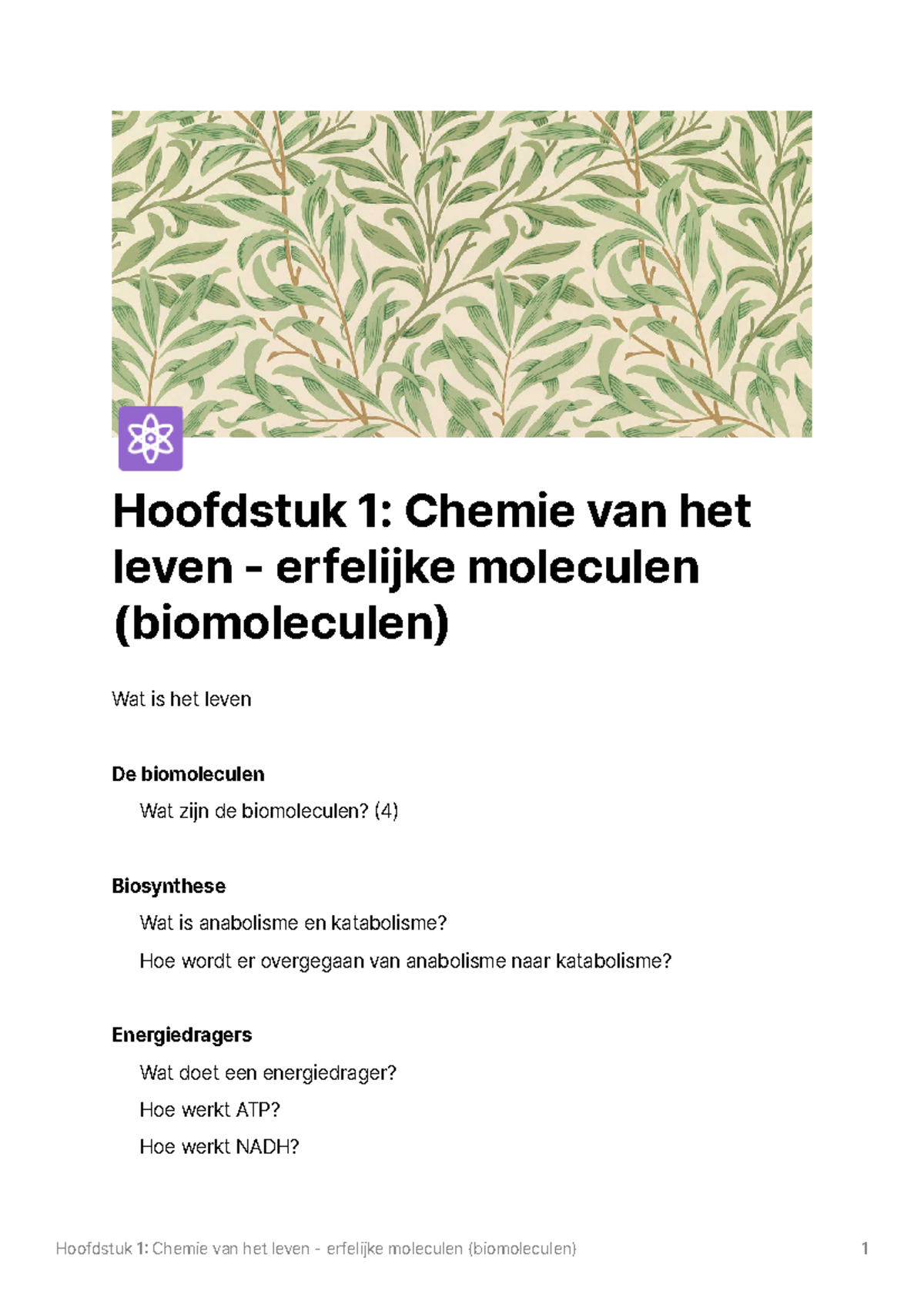 Hoofdstuk 1 Chemie Van Het Leven - Erfelijke Moleculen (biomoleculen ...