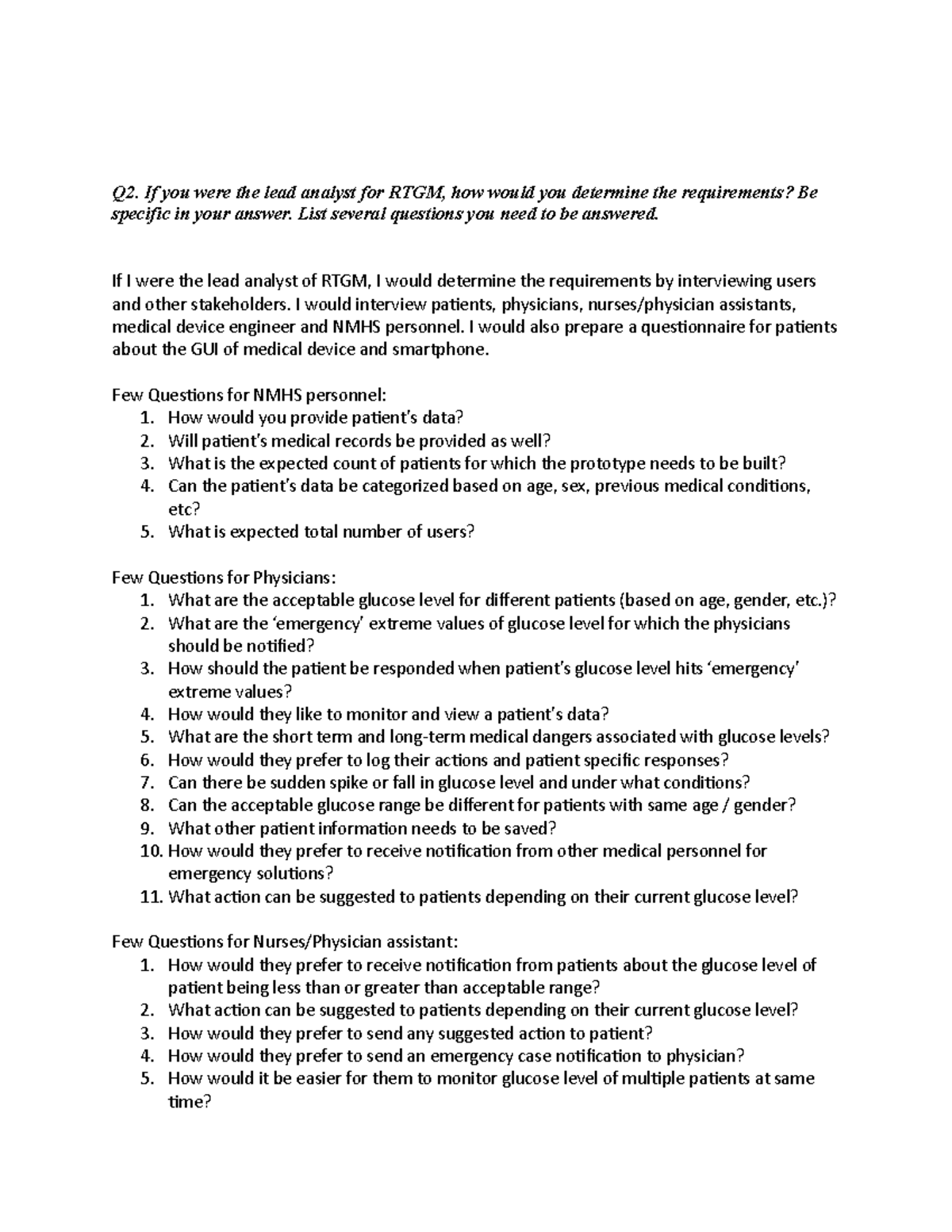 SDM Q2 Q4 - RMO business case study - Q2. If you were the lead analyst ...