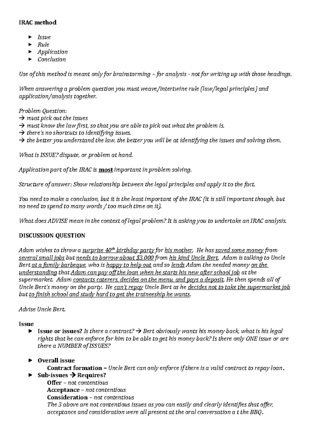 Contracts Problem Solving Tutorial 1 - IRAC method Issue Rule ...