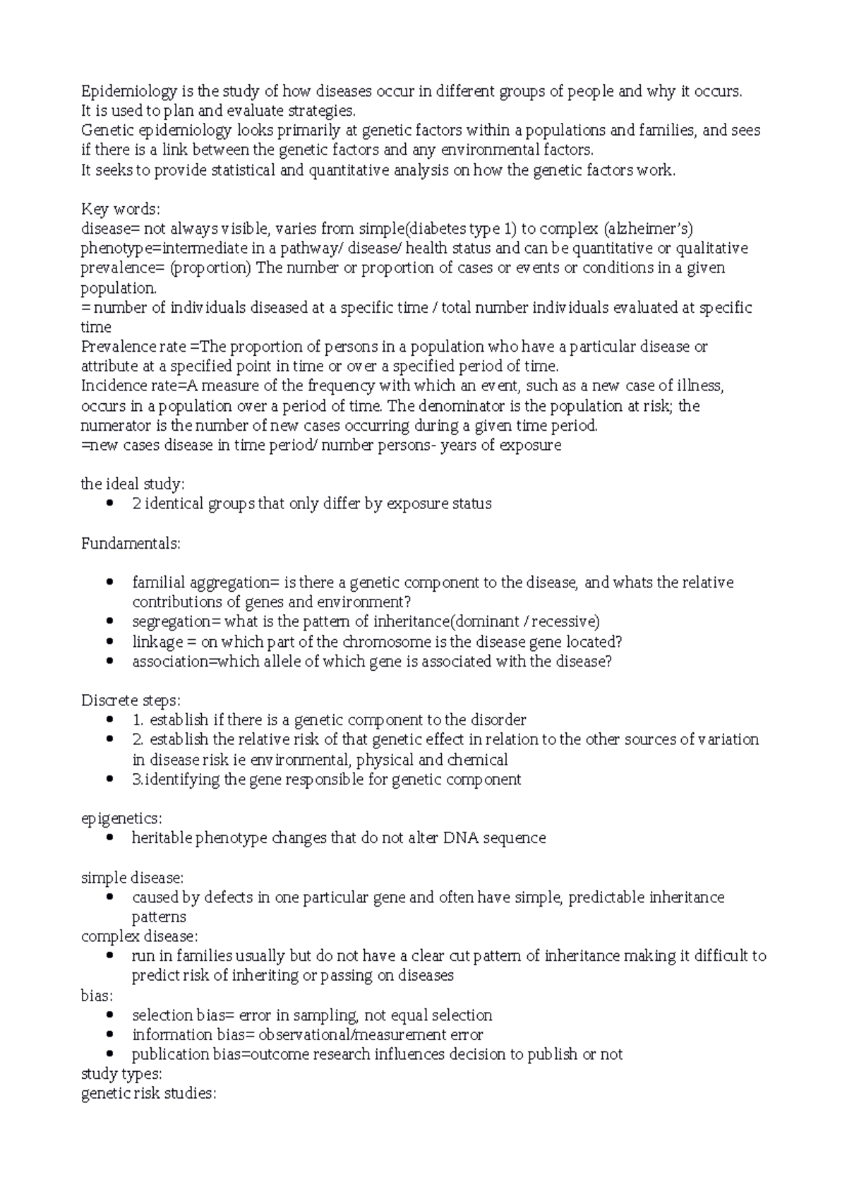 Epidemiology - revision notes - Epidemiology is the study of how ...