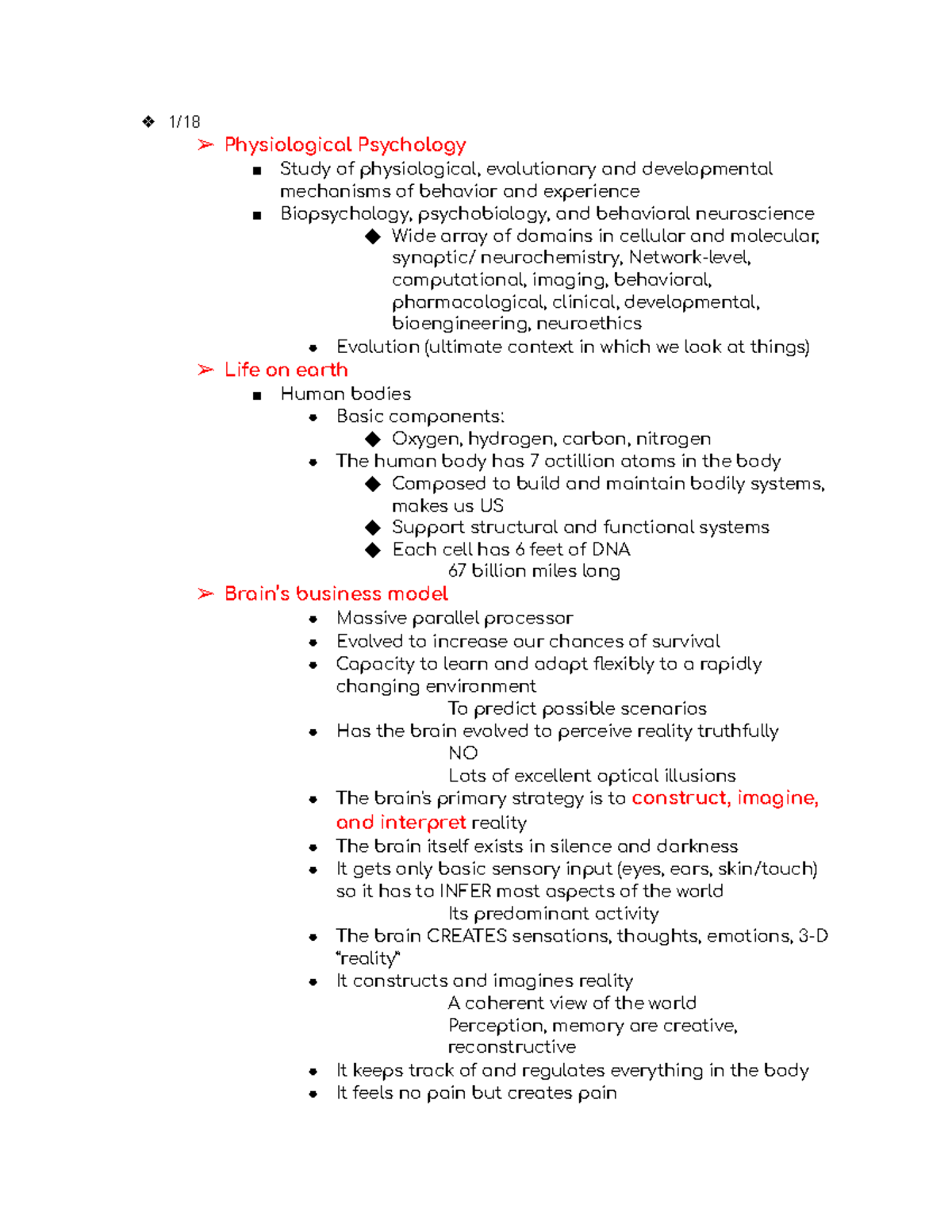 Psy 260 Exam 1 - In-class Lecture Notes For Exam 1. - 1/ Physiological ...