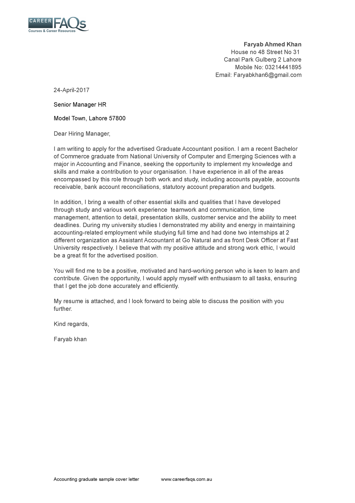 financial accounting graduate cover letter
