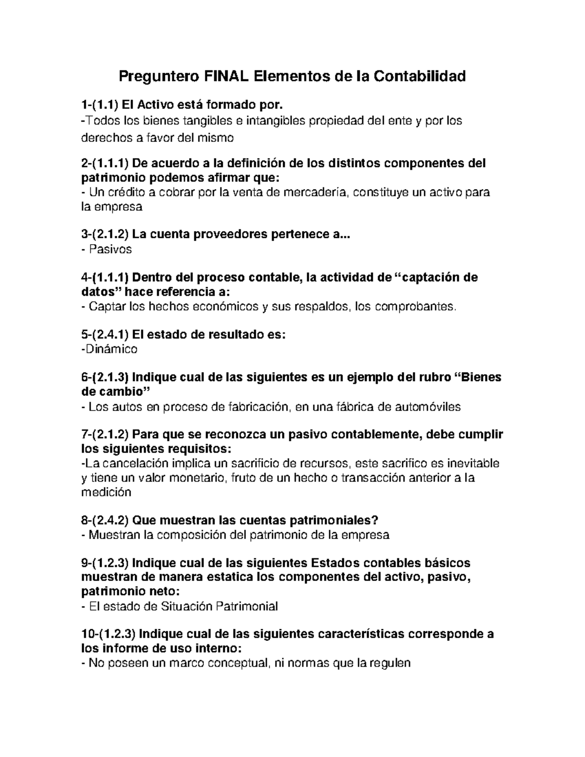 Examen 14 Diciembre Preguntas Y Respuestas Preguntero Final Elementos De La Studocu