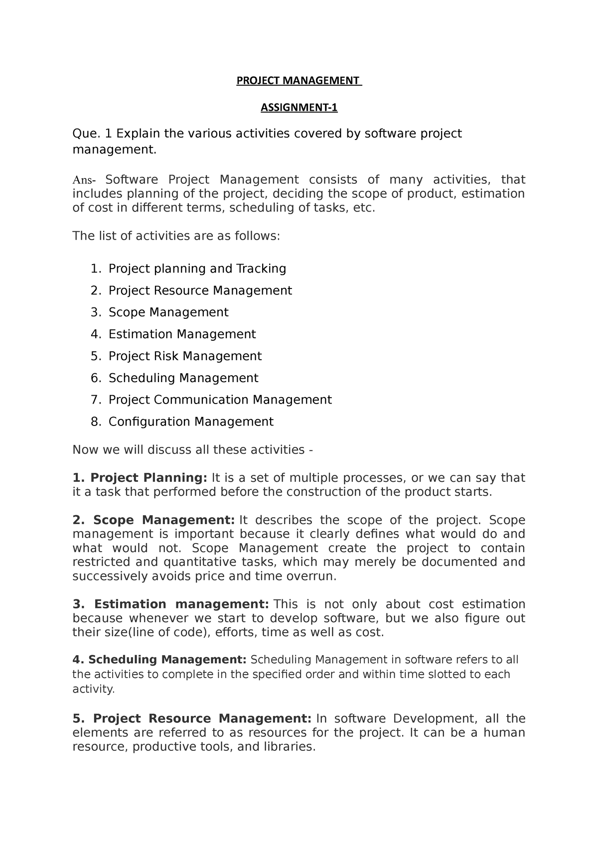 how to write a project management assignment