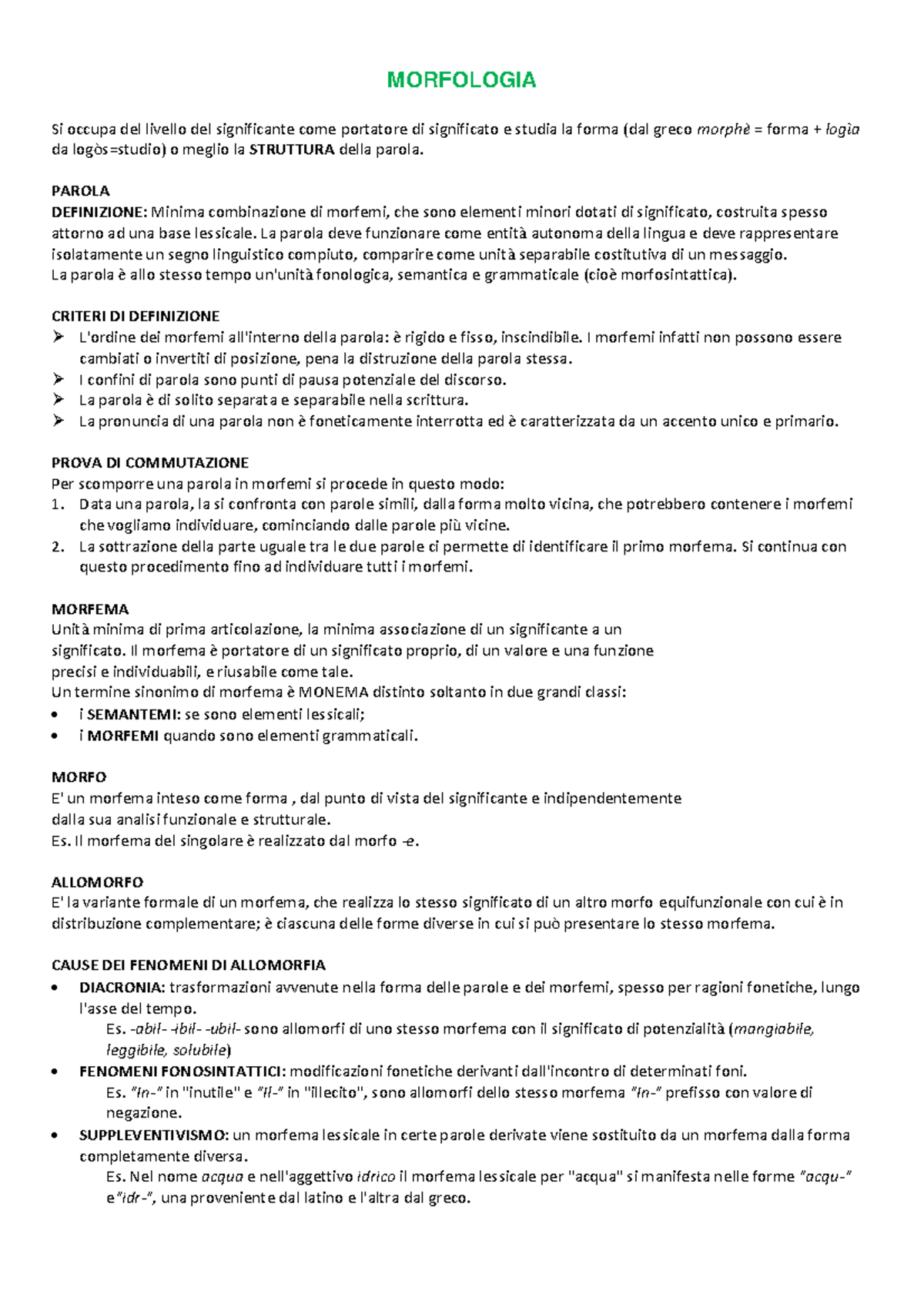 Linguistica Generale Morfologia