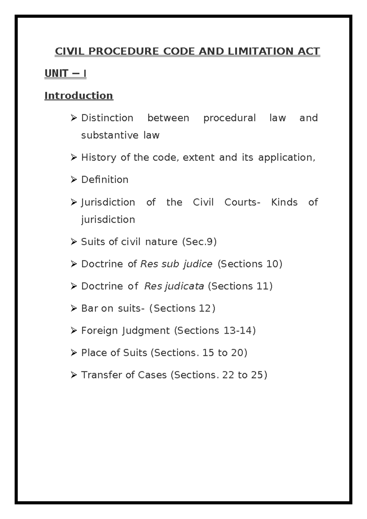 CPC - UNIT - 1 Notes - Summary Code of Civil Procedure - CIVIL ...