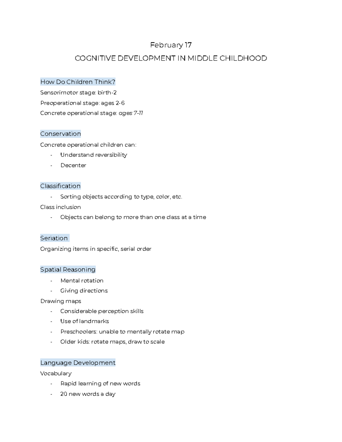 Middle childhood cognitive February 17 COGNITIVE DEVELOPMENT IN