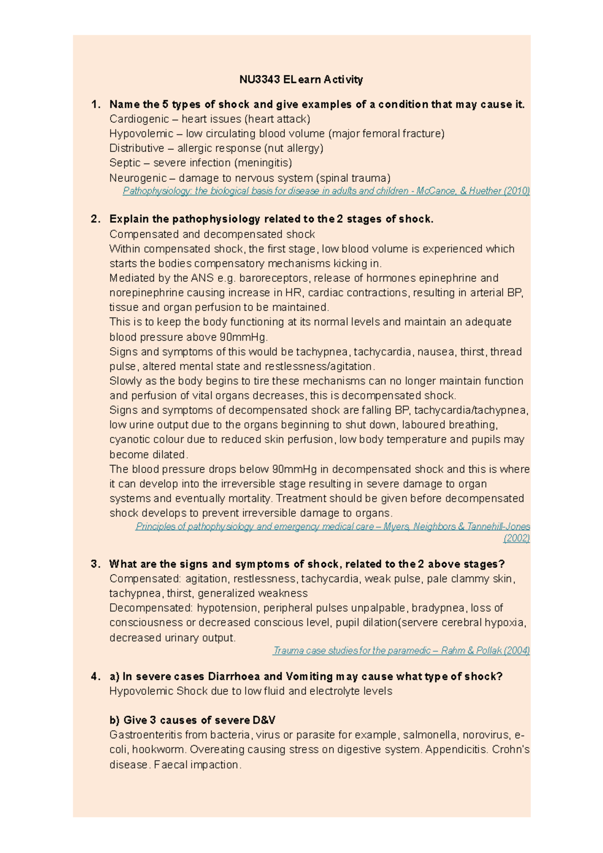 Elearn Activity Shock NU3343 ELearn Activity 1 Name The 5 Types Of