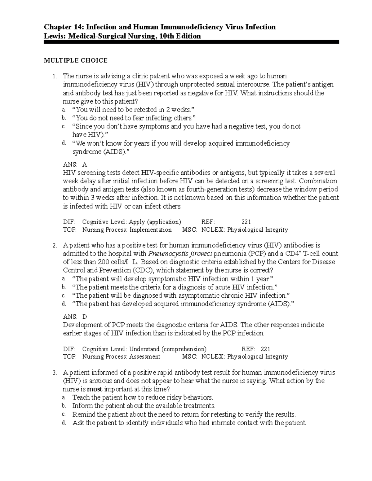 C14 - Lewis medsurg nursing ch 14 - Chapter 14: Infection and Human ...