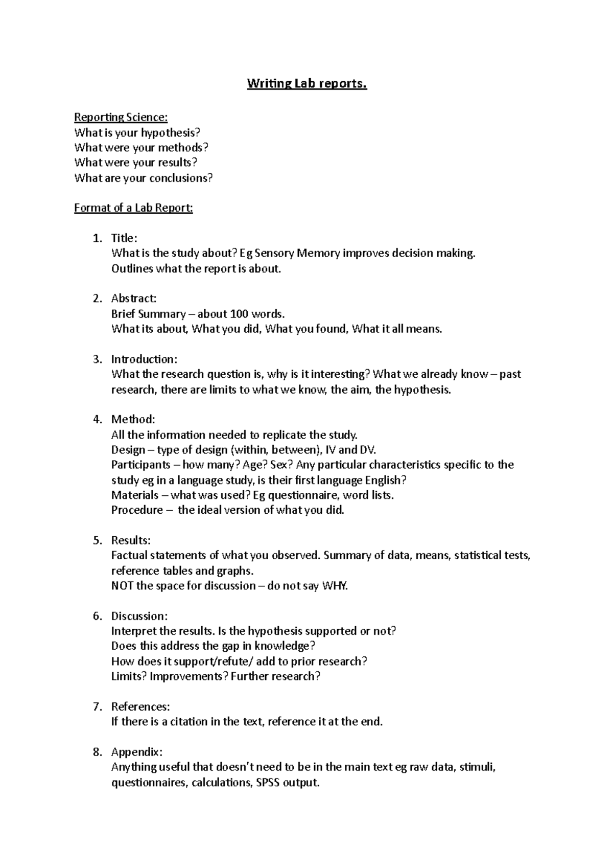 Writing Lab reports - Lecture notes 2 - Writing Lab reports. Reporting ...