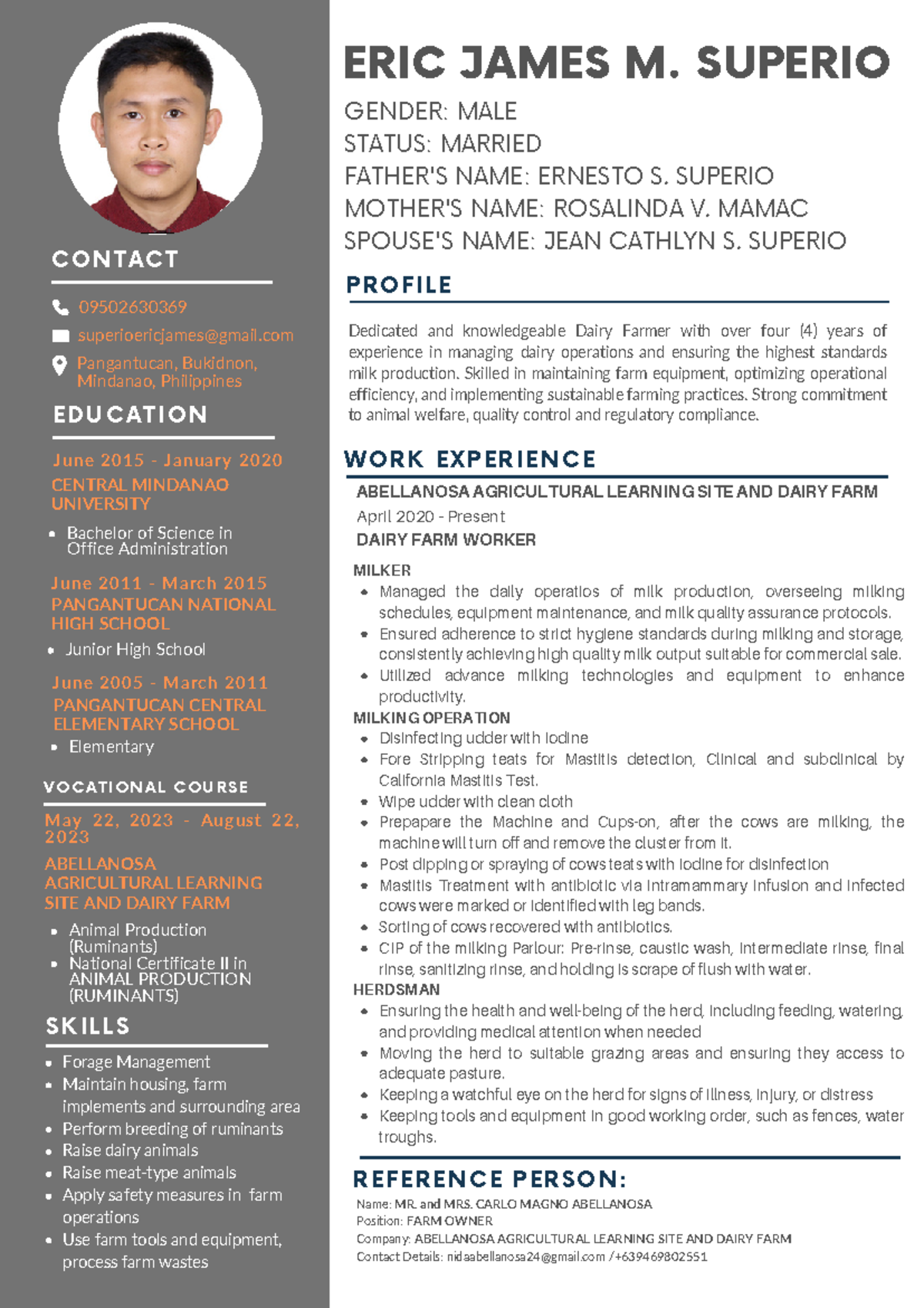 Superio, Eric James CV - Curriculum Vitae - E D U C A T I O N ERIC ...