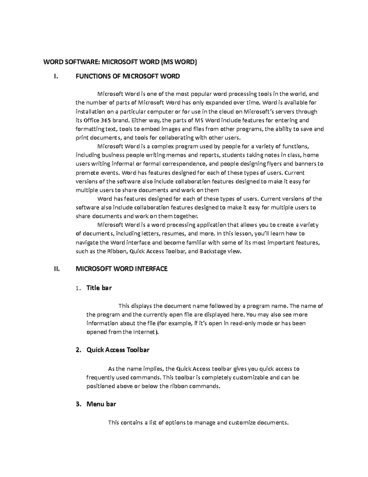 Engineering Course - WORD SOFTWARE: MICROSOFT WORD (MS WORD) I ...