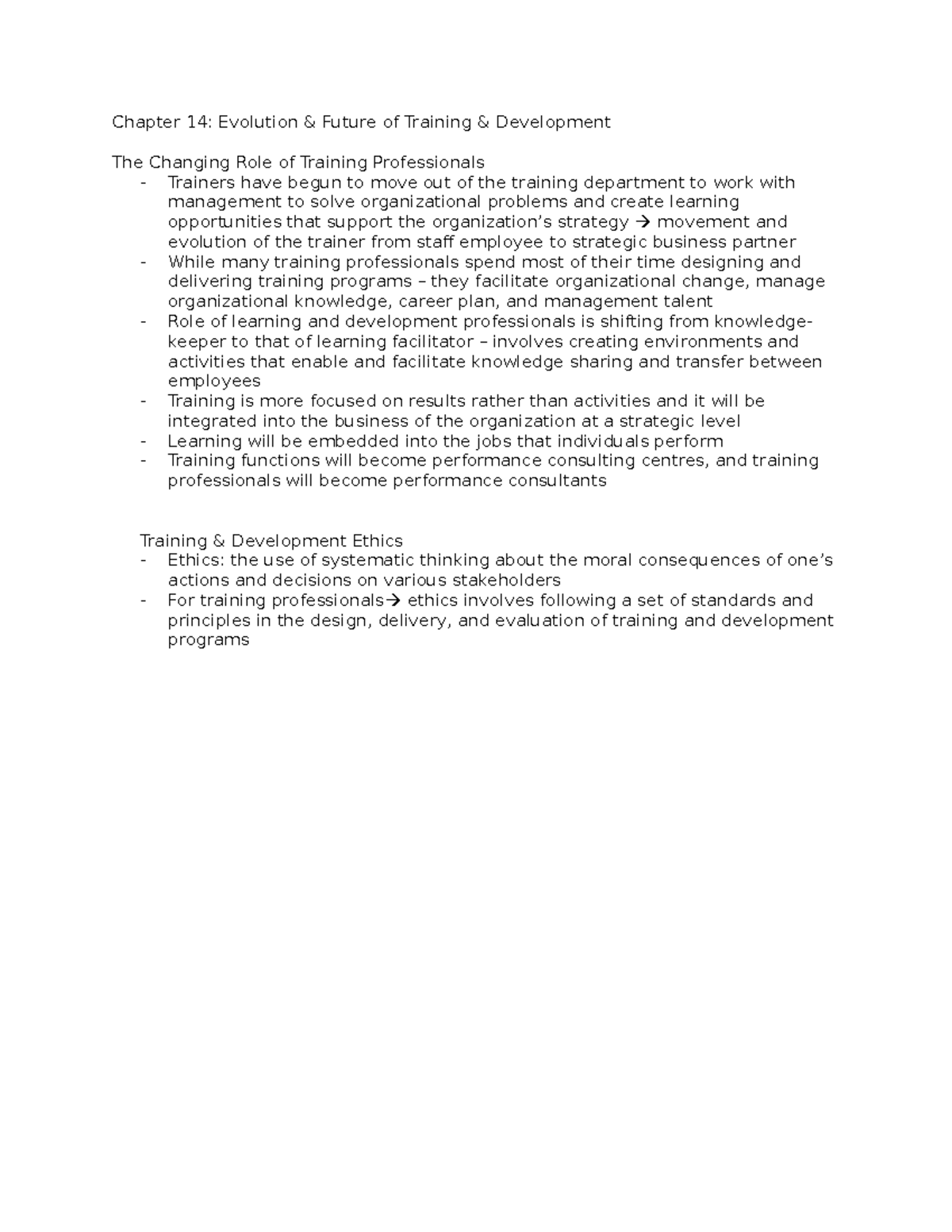 Chapter 15 Chapter 14 Evolution & Future of Training & Development