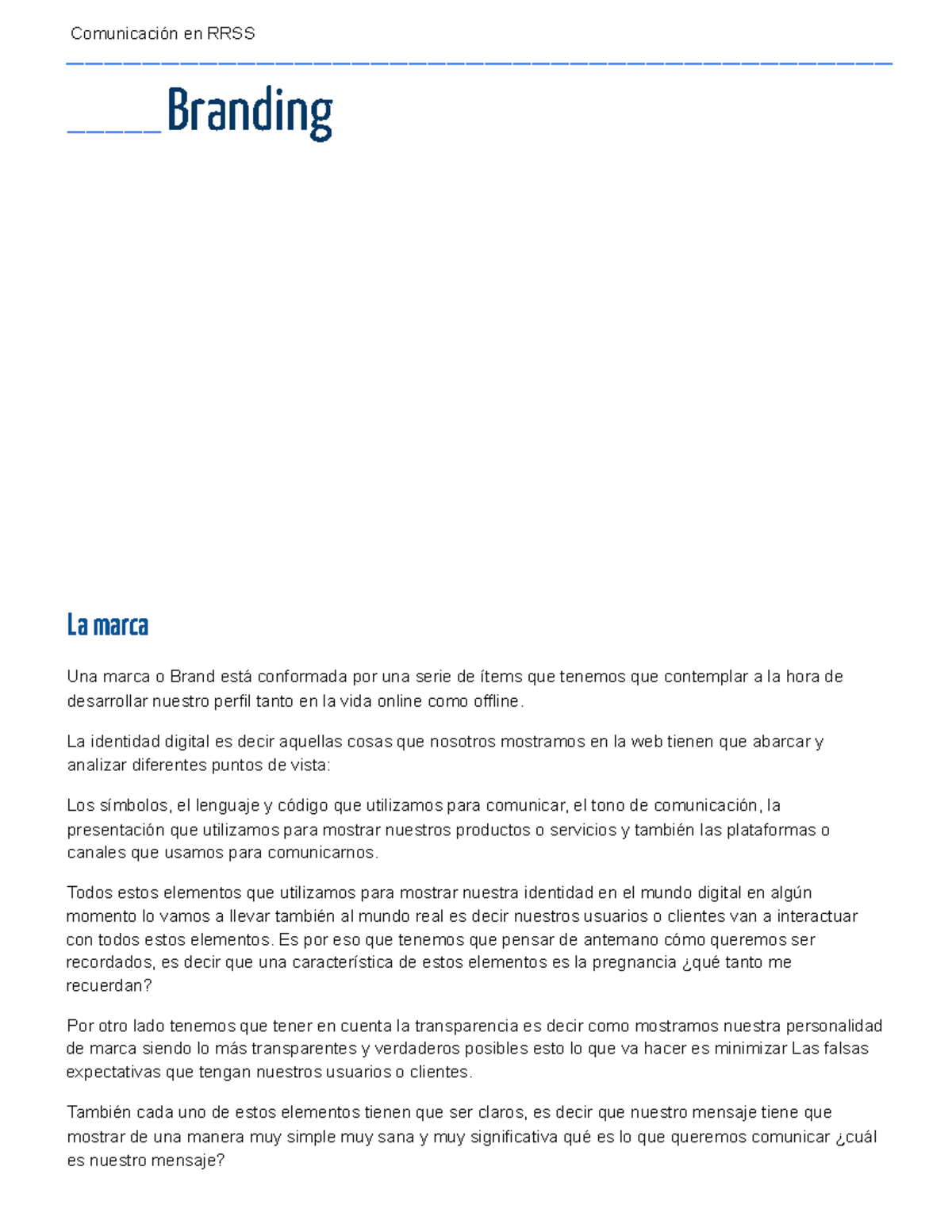 Apuntes de Comunicación en RRSS - Branding - Comunicación en RRSS - Studocu
