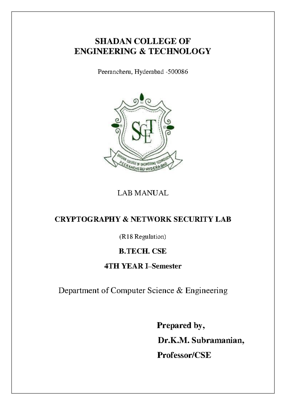 Cryptography and Network Security Lab Manual - SHADAN COLLEGE OF ...