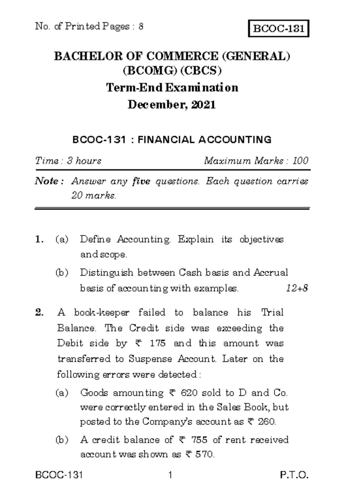 BCOC-131 - Imporant Assignment - ####### BCOC-131 1 P.T. BCOC- BACHELOR ...