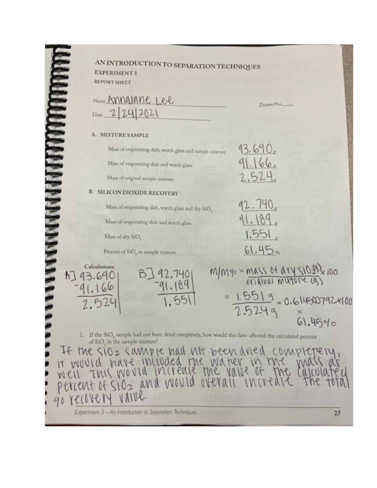 Experiment 3 Lab Report - CH 131L - Studocu