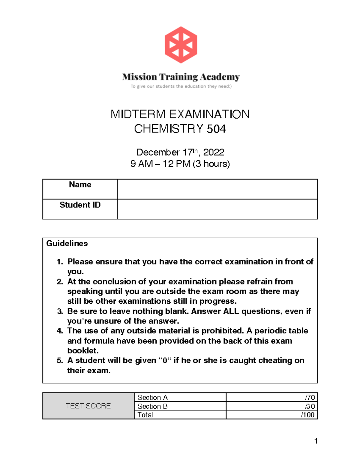 CHEM504 Midterm Examination - MIDTERM EXAMINATION CHEMISTRY 504 ...