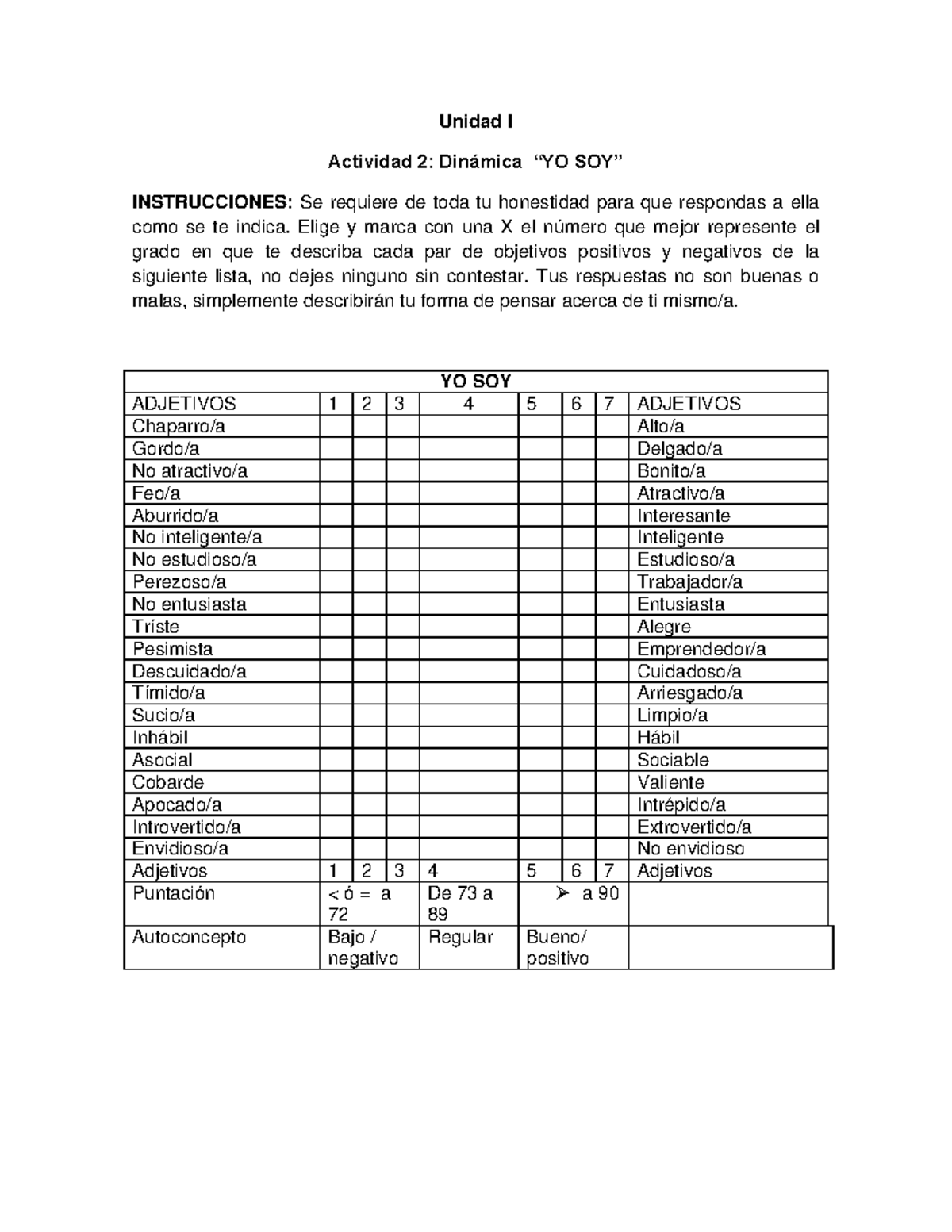 ejercicio YO SOY Unidad I Actividad 2 Dinámica “YO SOY