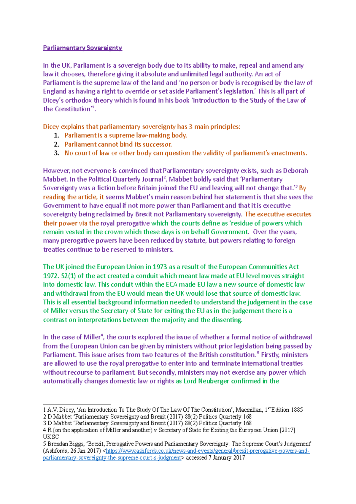 Parliamentary Sovereignty Notes - Parliamentary Sovereignty In The UK ...