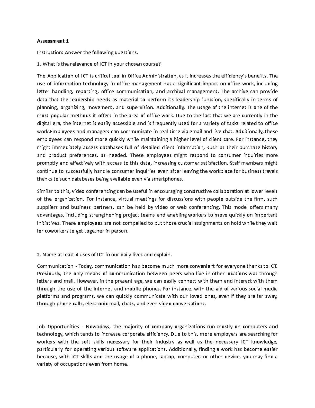 Assessment-in-IT - Assessments in IT - Assessment 1 Instruction: Answer ...