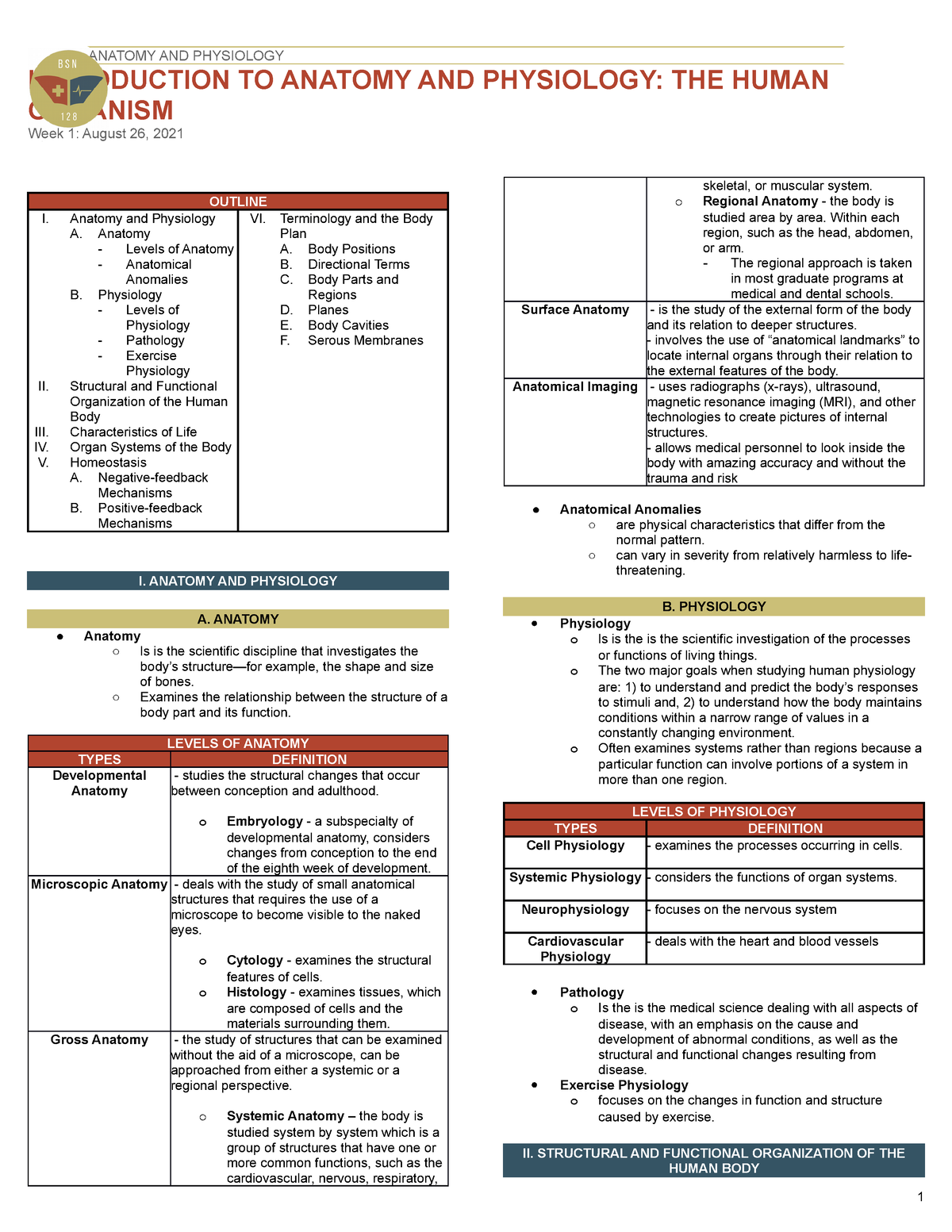 anatomy and physiology homework 1