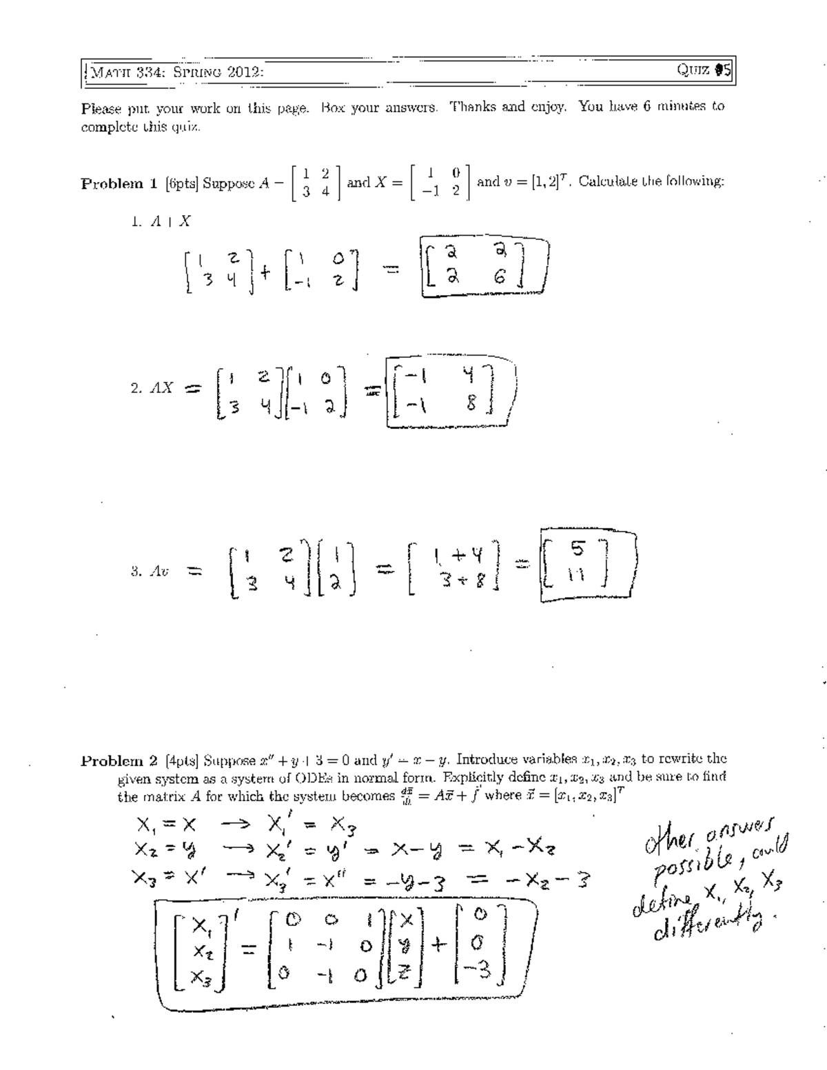 Differential Equations Quiz Week 5 Soln Math 334 Math 334 Spring