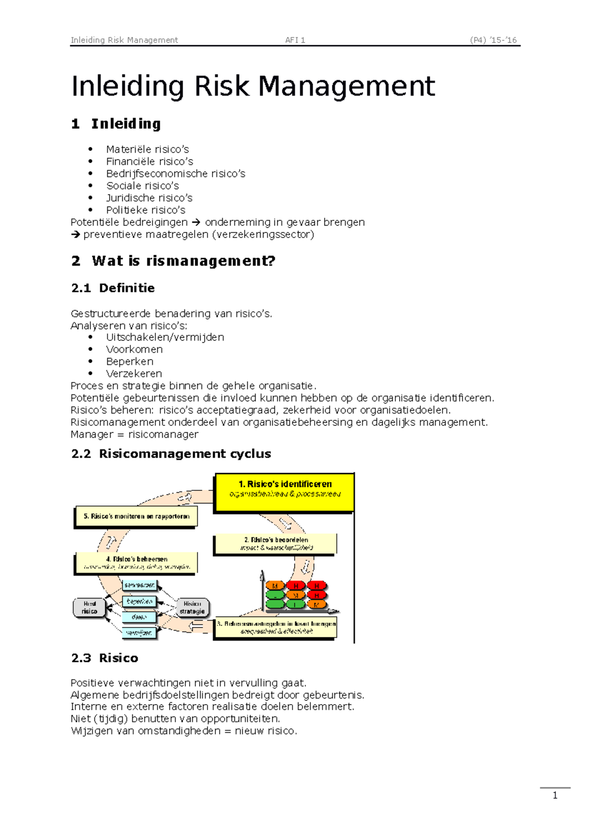 Samenvatting - Inleiding Risk Management 1 Inleiding Materiële Risico’s ...