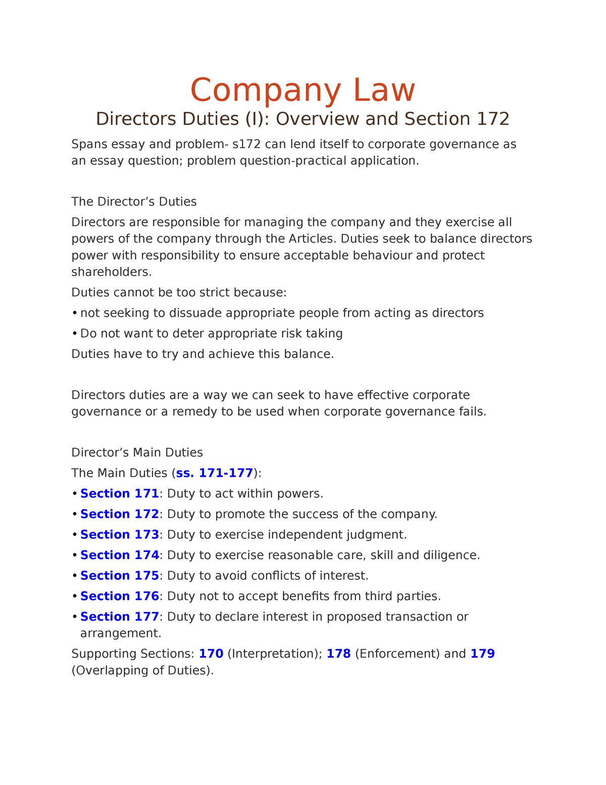 company law essay on directors duties