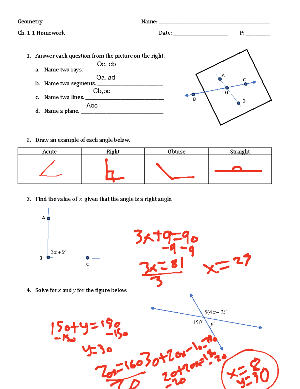 geometry 3 1 1 homework answers