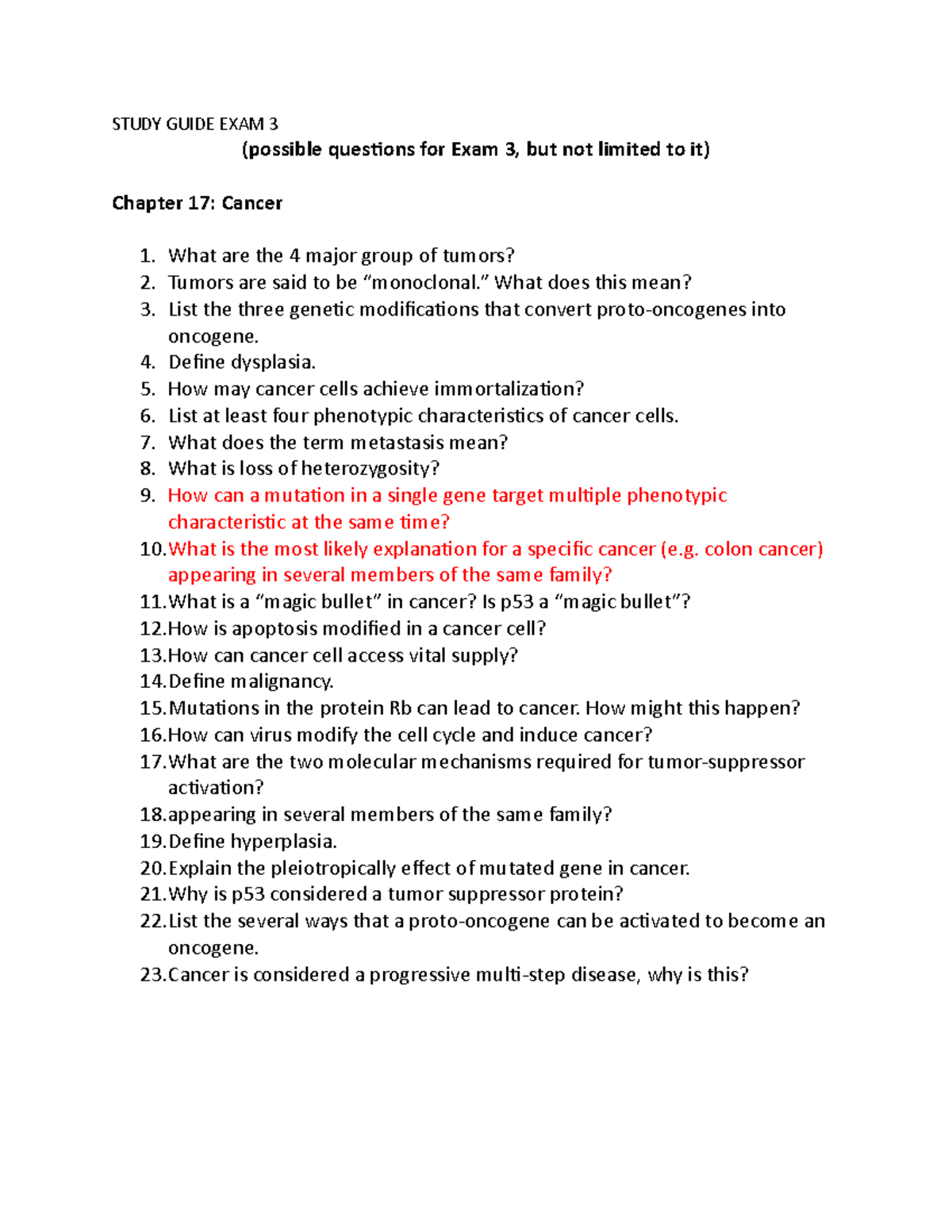 Study guide - Exam 3 - STUDY GUIDE EXAM 3 (possible questions for Exam ...