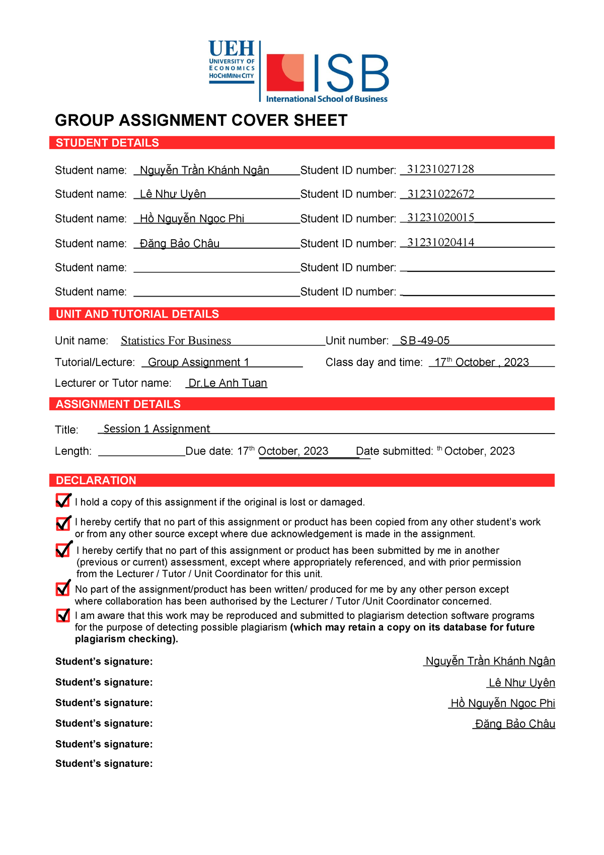 uon group assignment cover sheet