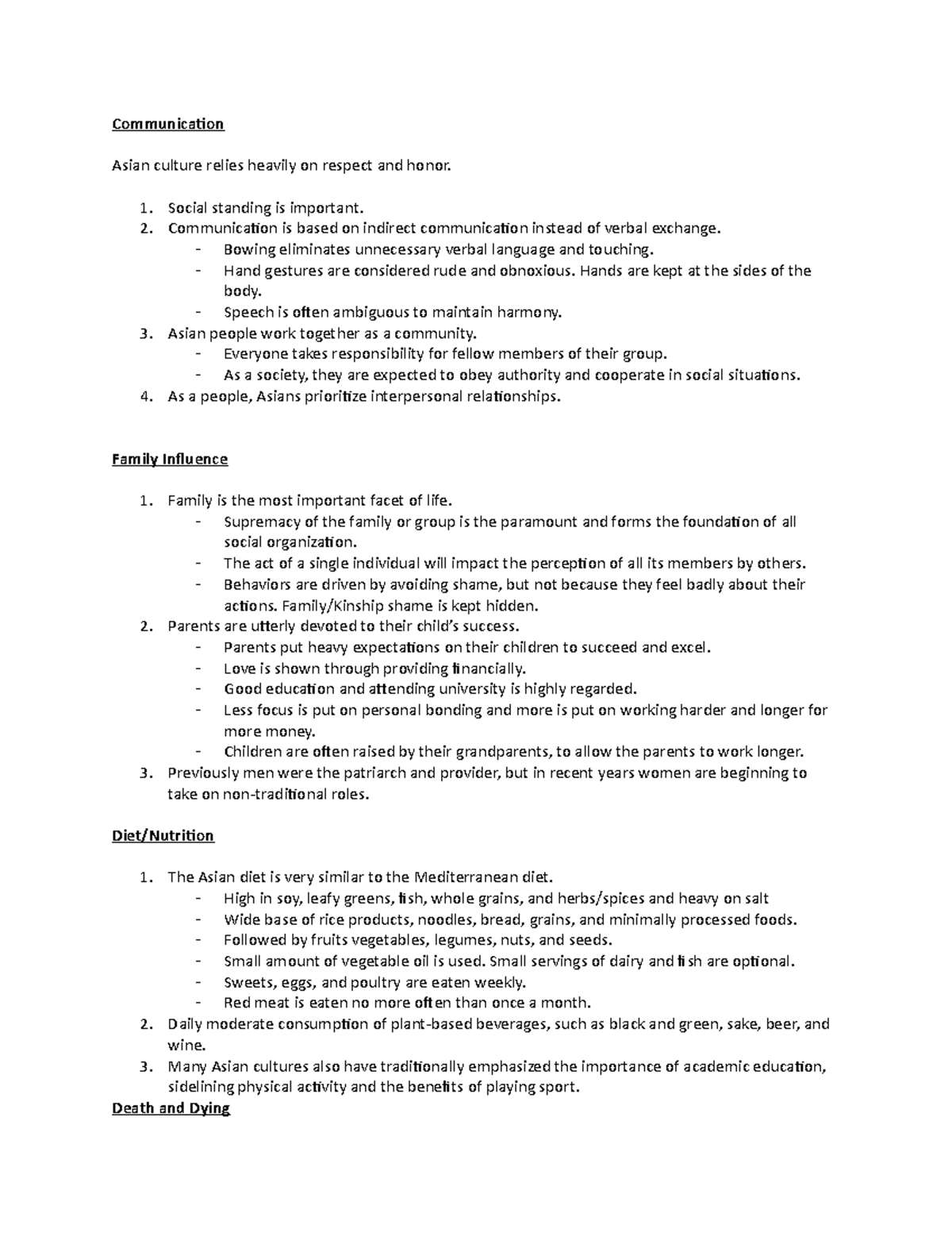 Asian Diversity Notes Formatted - Communication Asian culture relies ...