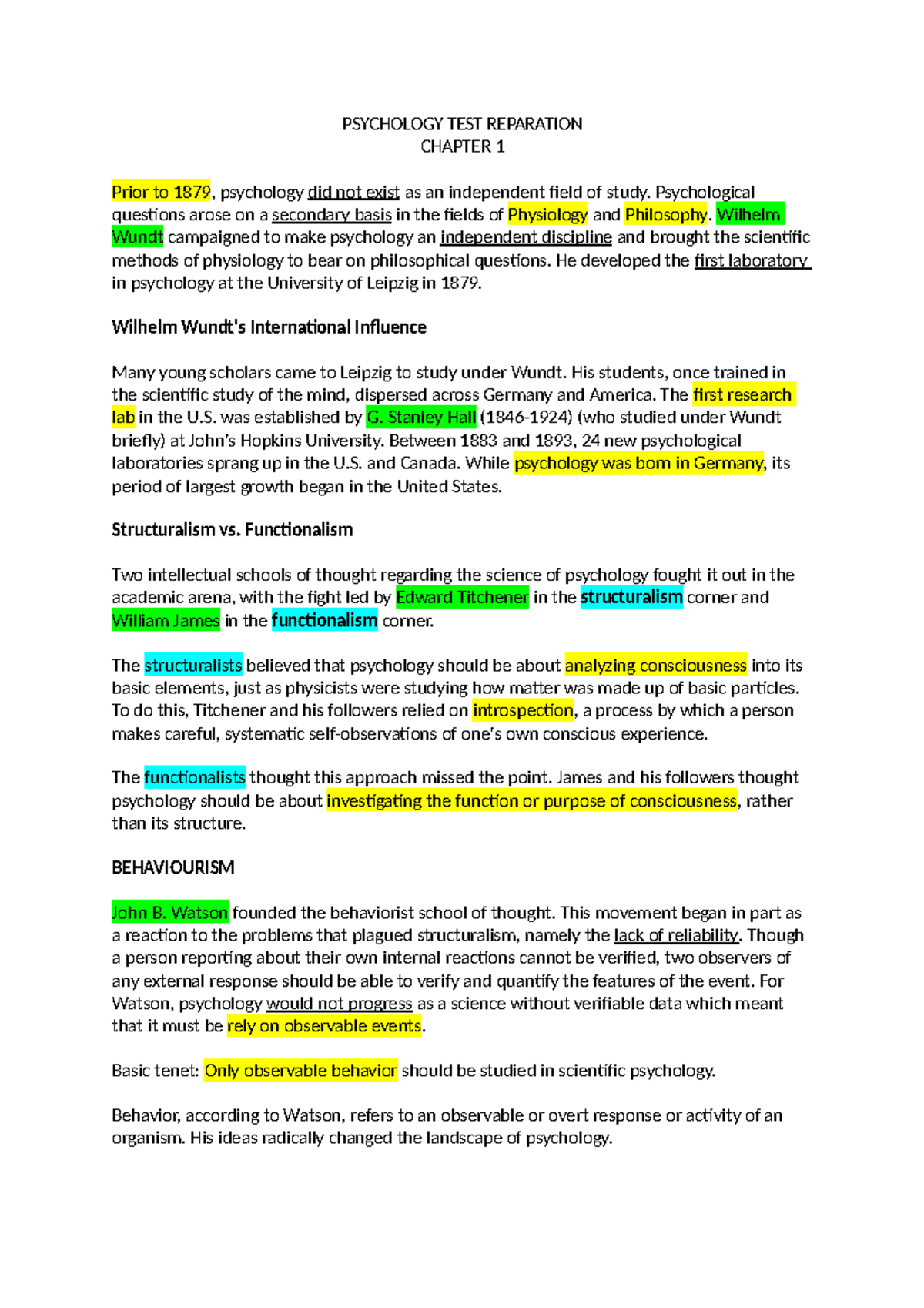 Psychology TEST 1 Preparation - PSYCHOLOGY TEST REPARATION CHAPTER 1 ...