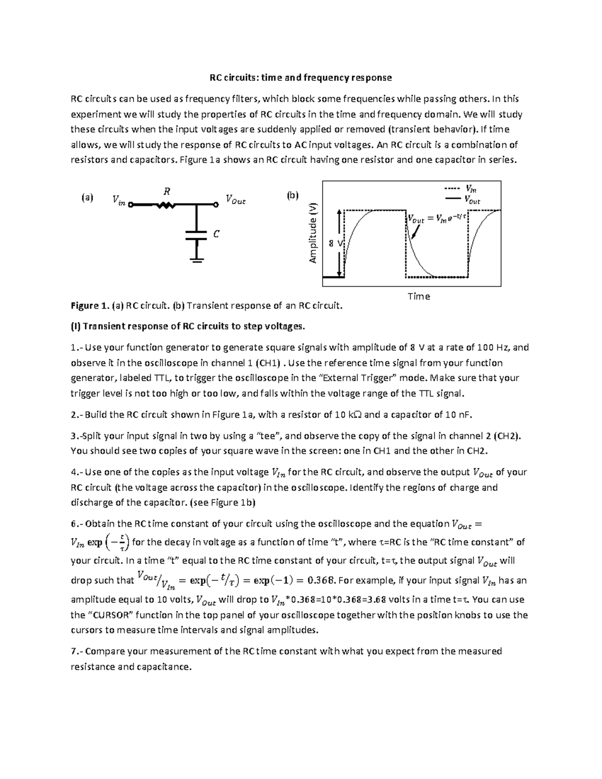 RC circuits and the Oscilloscope RC circuits time and frequency