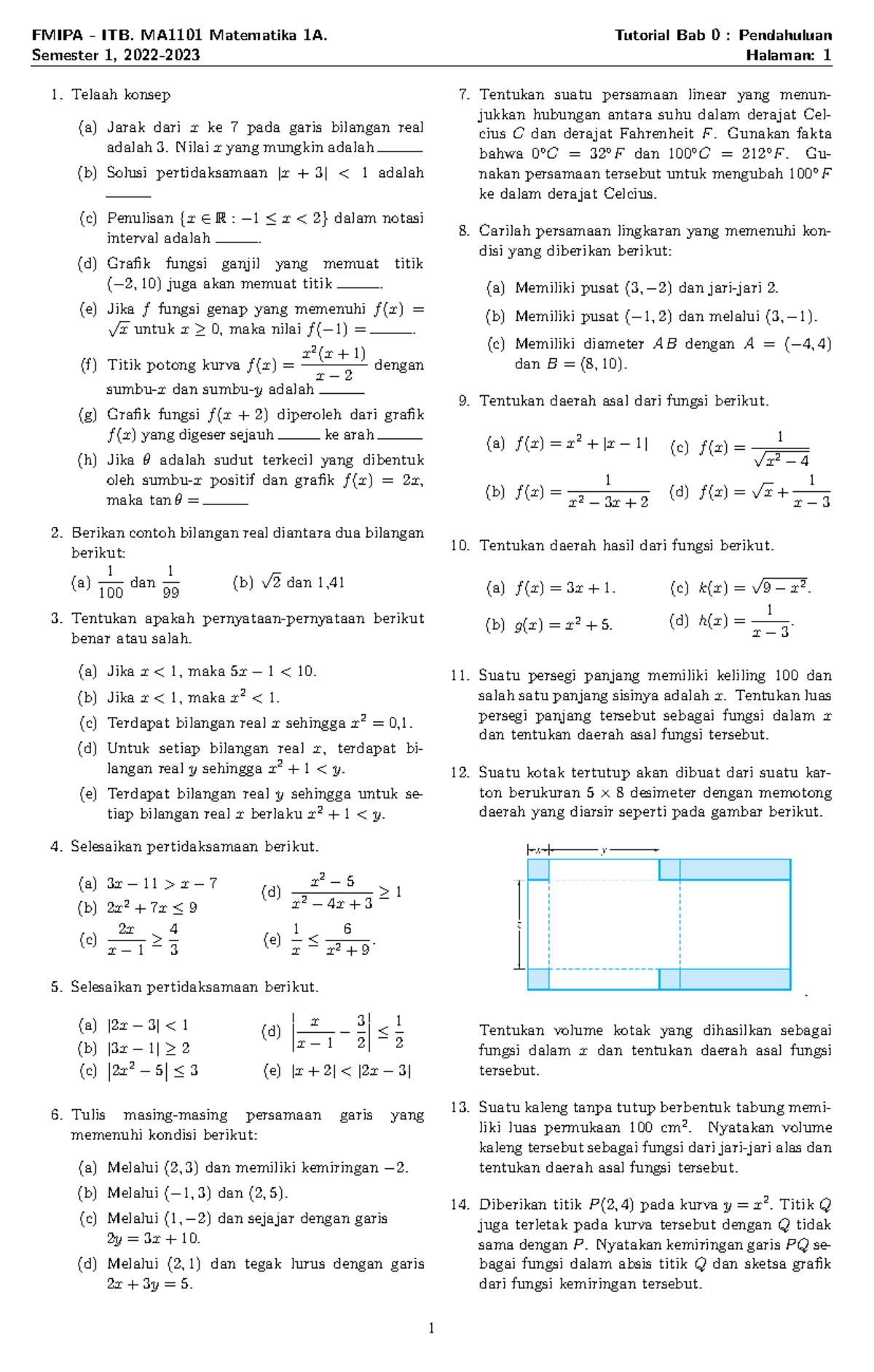 Tutorial Bab 0 - Latihan Soal Matematika Dasar 1A Mengenai ...