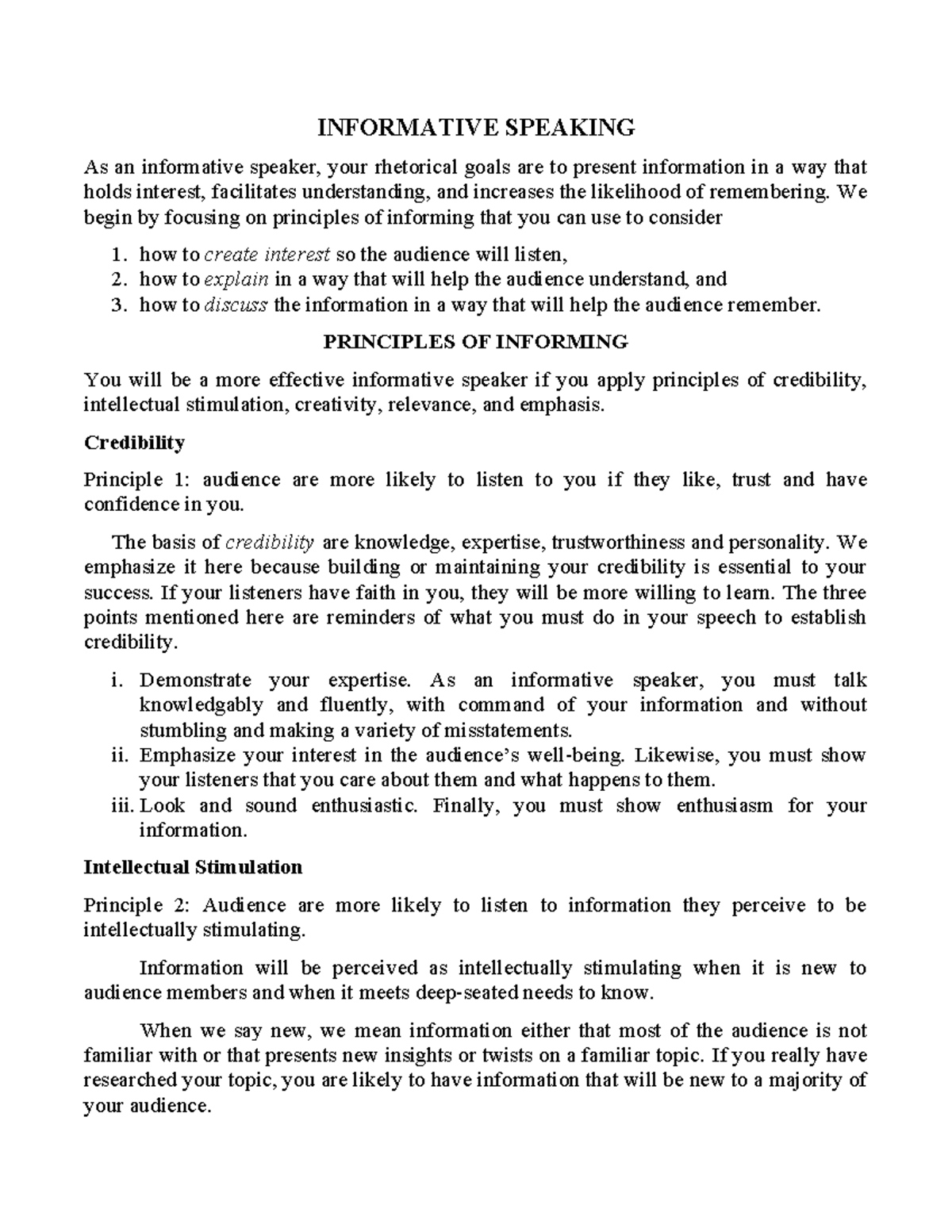 English informative - INFORMATIVE SPEAKING As an informative speaker ...