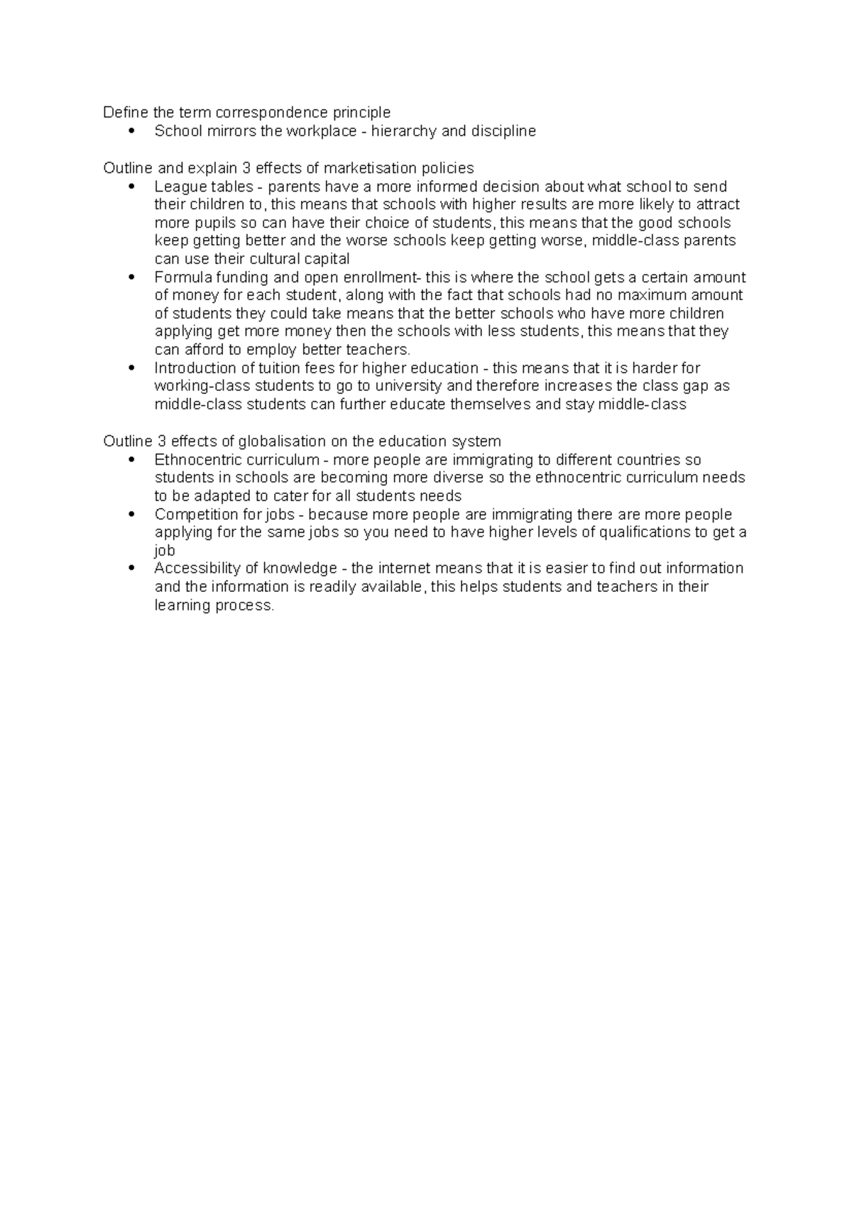 Correspondence principle, globalisation and marketisation Define the